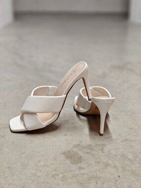 White Cross Strap Stiletto Heel Mules With Square Toe Design For Women